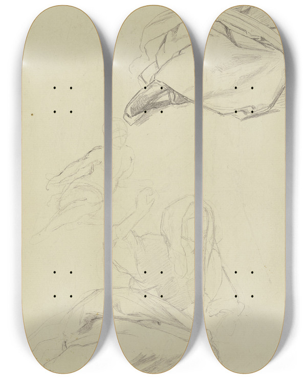 Triptych art skateboard deck of Jakob Becker Grape Picker Female_5 by Jakob Becker (1810-1872)