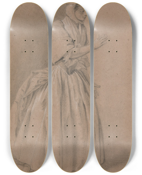Triptych art skateboard deck of Nathaniel Smith Study Of A Woman by Nathaniel Smith