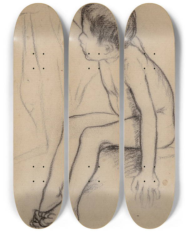 Triptych art skateboard deck of Suzanne Valadon Nude Boy by Suzanne Valadon (1865-1938)