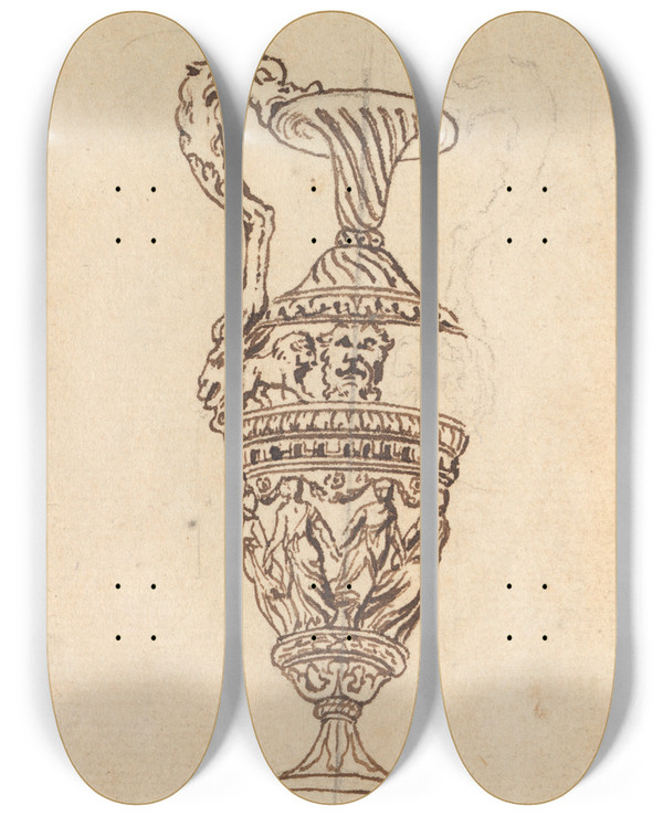 Triptych art skateboard deck of Benjamin West Study Of A Vase_11 by Benjamin West (1738-1820)