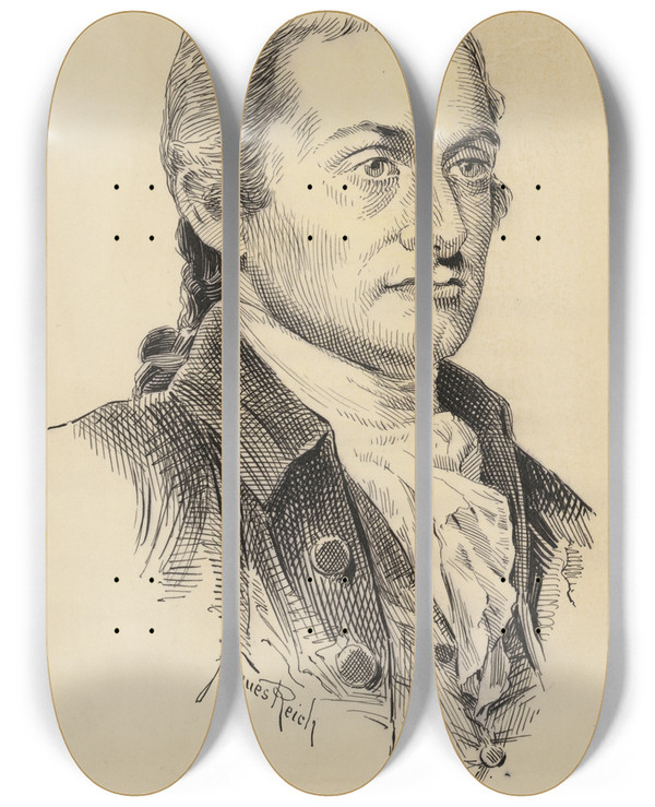 Triptych art skateboard deck of Jacques Reich John Jay by Jacques Reich (1852-1923)
