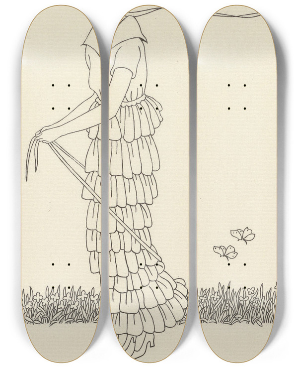 Triptych art skateboard deck of Monogrammist Mfn Robe De Nansouk_2 by Monogrammist Mfn