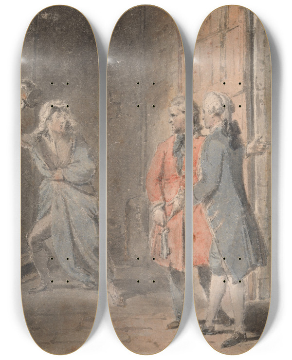 Triptych art skateboard deck of Thomas Stothard Illustration To The Virtuous Orphan_2 by Thomas Stothard (1755-1834)