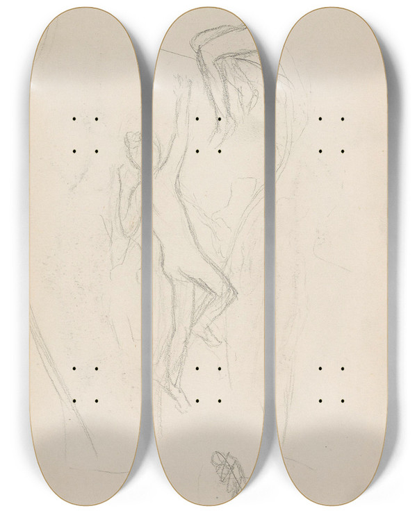 Triptych art skateboard deck of Signe Scheel Utkast Til Vase Med Figurer by Signe Scheel (1860-1942)