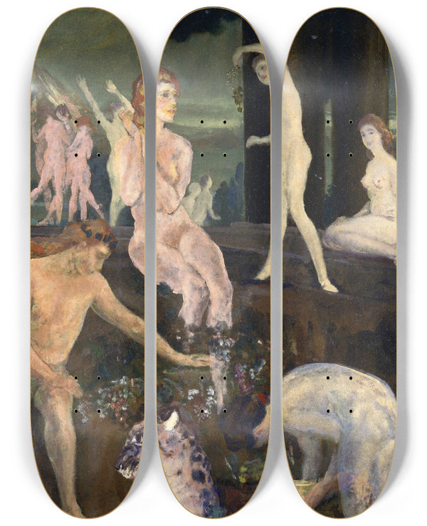 Triptych art skateboard deck of Arthur Bowen Davies Dionysos by Arthur Bowen Davies (1862-1928)