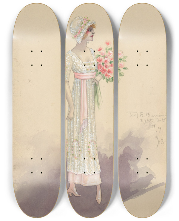 Triptych art skateboard deck of Will R Barnes Act Ii8 Debutantes by Will R Barnes (1939)