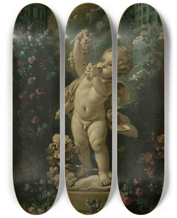 Triptych art skateboard deck of Franois Boucher Amour Aux Raisins by Francois Boucher (1703-1770)