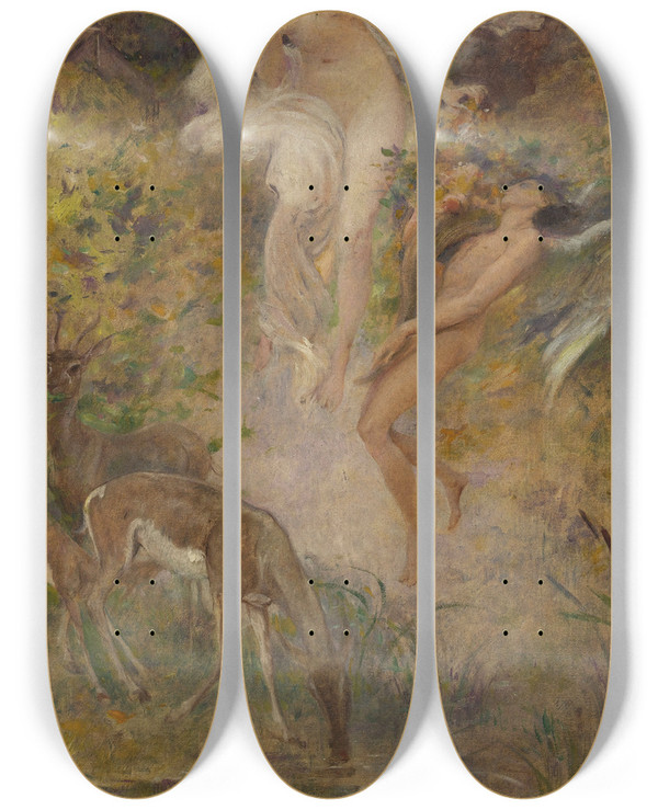 Triptych art skateboard deck of Lionel Royer Le Got by Lionel Royer (1852-1926)