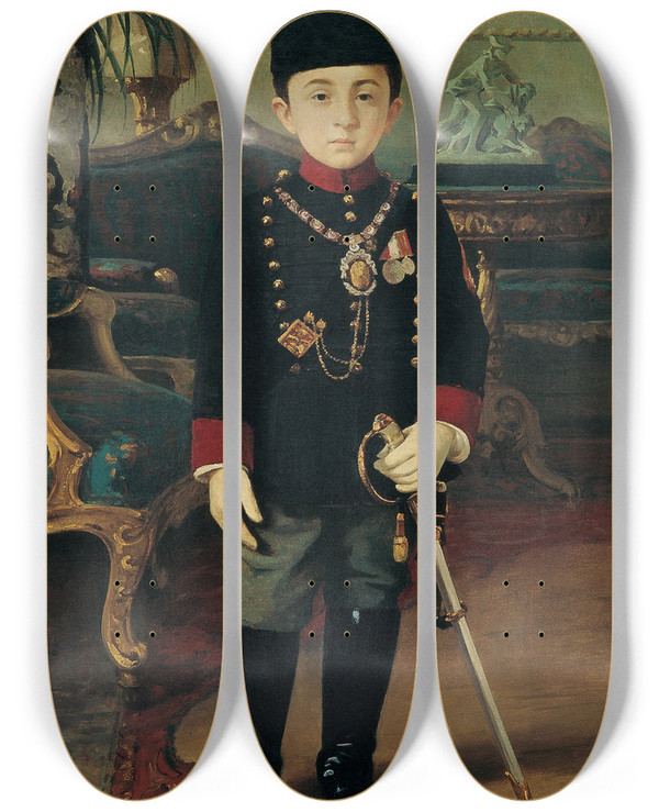 Triptych art skateboard deck of Fausto Zonaro Prince Abdrrahim Efendi by Fausto Zonaro (1854-1929)