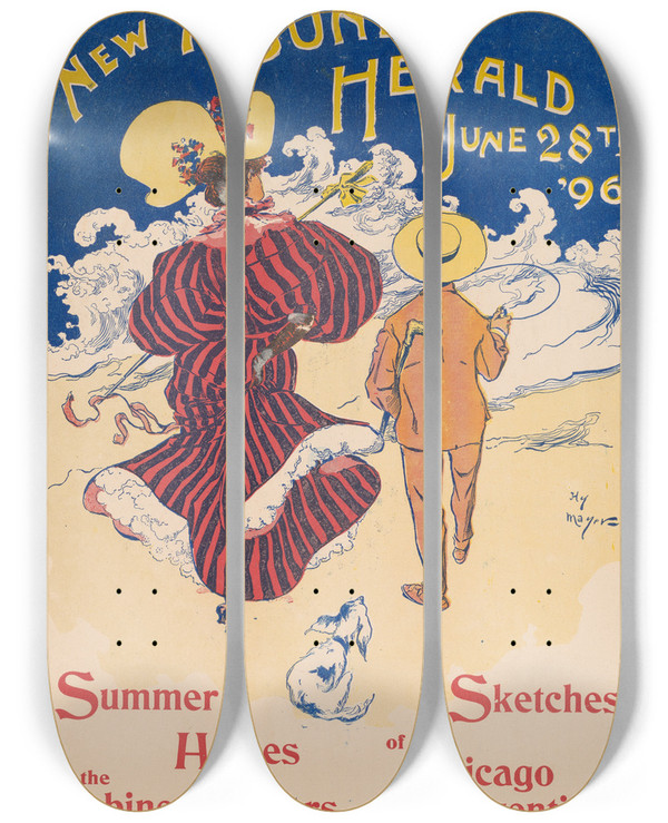 Triptych art skateboard deck of Henry Mayer New York Sunday Herald June 28Th 96 by Henry Mayer (1868-1954)