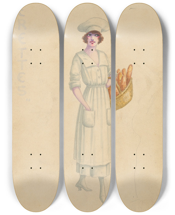 Triptych art skateboard deck of Will R Barnes Bakerettes 10 by Will R Barnes (1939)