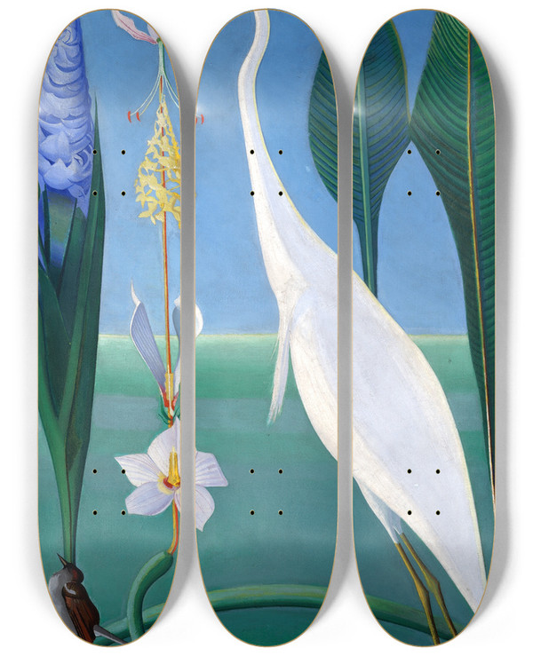 Triptych art skateboard deck of Joseph Stella The Whiteheron by Joseph Stella (1877-1946)