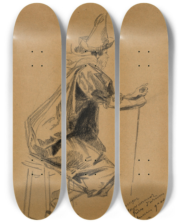 Triptych art skateboard deck of Jules Chret The Clown by Jules Cheret (1836-1932)