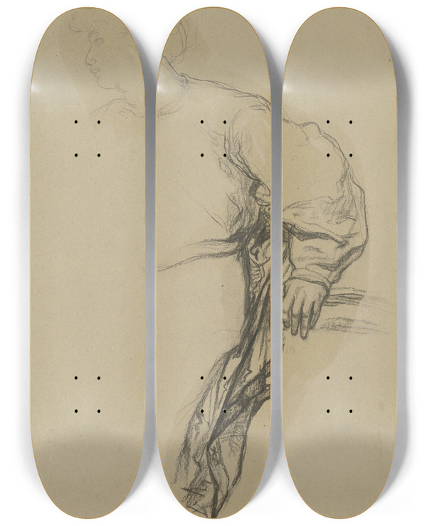 Triptych art skateboard deck of Victor Mller Linker Arm Des Romeo Mit Gewandangabe by Victor Muller (1829-1871)