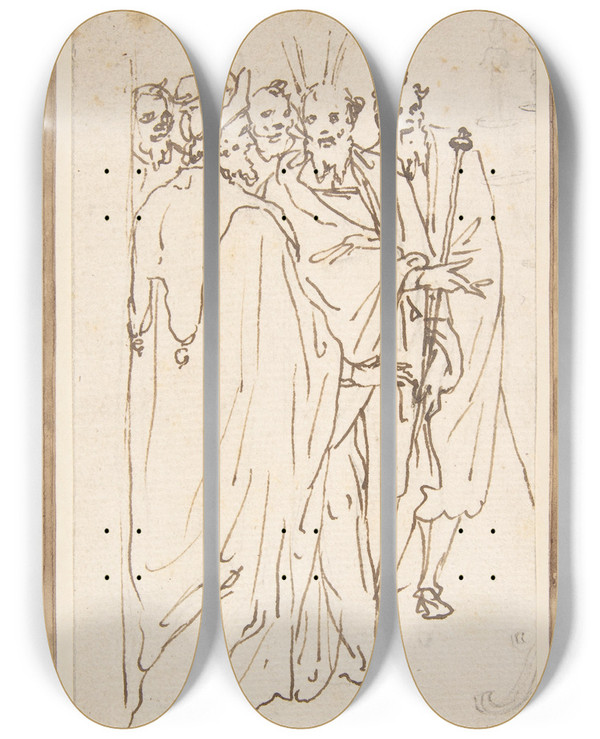 Triptych art skateboard deck of Cesare Nebbia Moses And Other Figures by Cesare Nebbia (1536-1622)