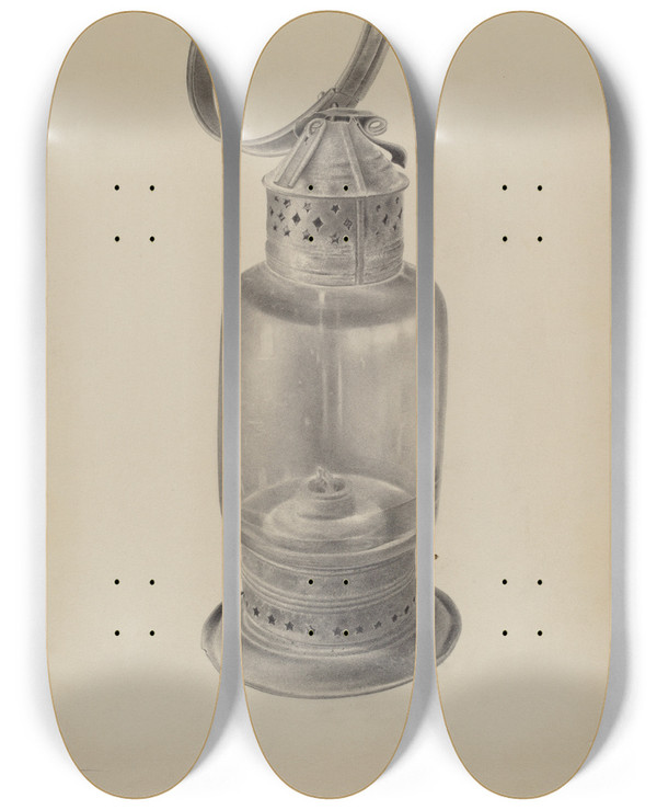 Triptych art skateboard deck of Amelia Tuccio Hand Lantern_1 by Amelia Tuccio (20-)