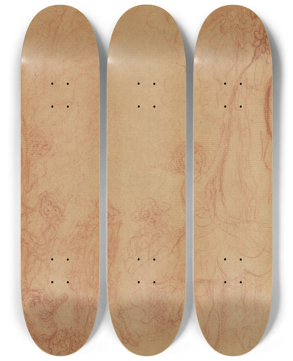 Triptych art skateboard deck of James Ensor Dansers En Muzikanten by James Ensor (1860-1949)