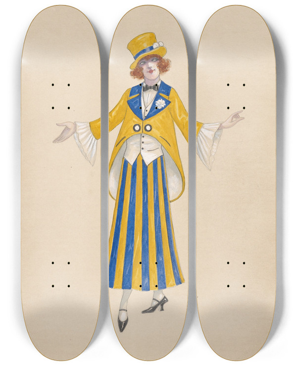 Triptych art skateboard deck of Will R Barnes Illinoissketch 7 by Will R Barnes (1939)