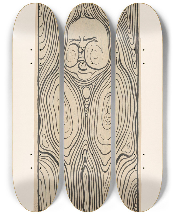 Triptych art skateboard deck of Albert Hahn De Ontbrekende Plank by Albert Hahn (1877-1918)