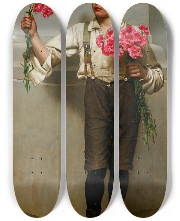 Triptych art skateboard deck of John George Brown Three For Five by John George Brown (1831-1913)