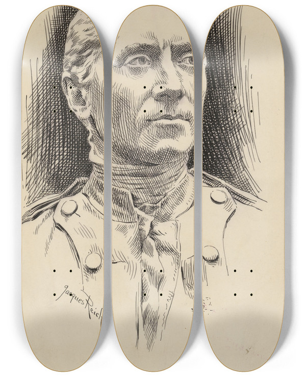 Triptych art skateboard deck of Jacques Reich John Paul Jones by Jacques Reich (1852-1923)