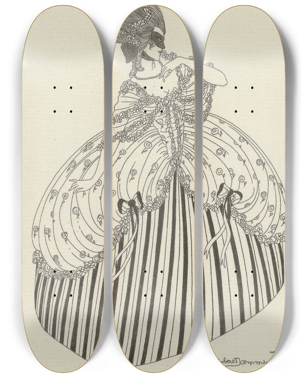Triptych art skateboard deck of H Robert Dammy Manon by H Robert Dammy (1890)
