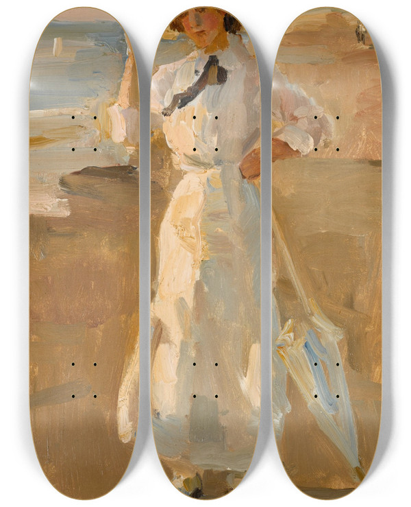 Triptych art skateboard deck of Isaac Israls On The Beach by Isaac Israels (1865-1934)