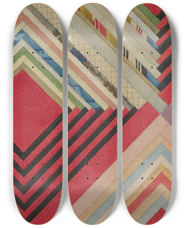 Triptych art skateboard deck of Elbert S Mowery Silk Quilt by Elbert S Mowery