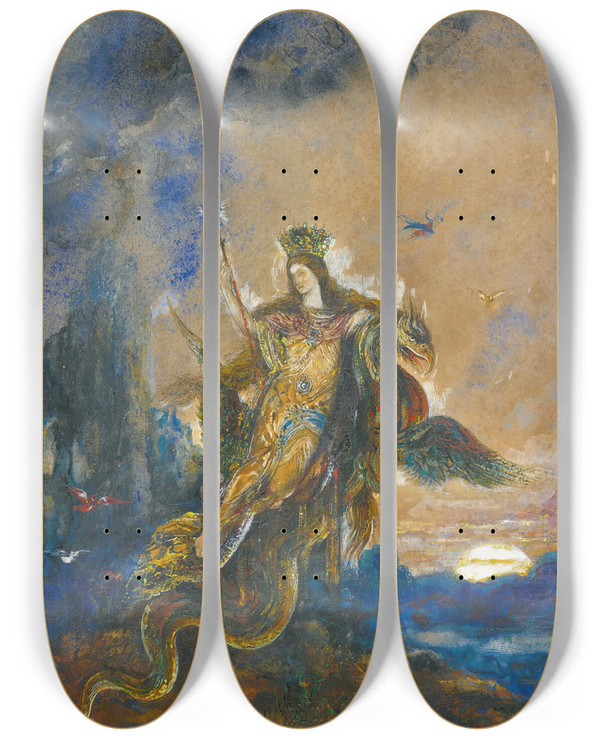 Triptych art skateboard deck of Gustave Moreau La Fe by Gustave Moreau (1826-1898)