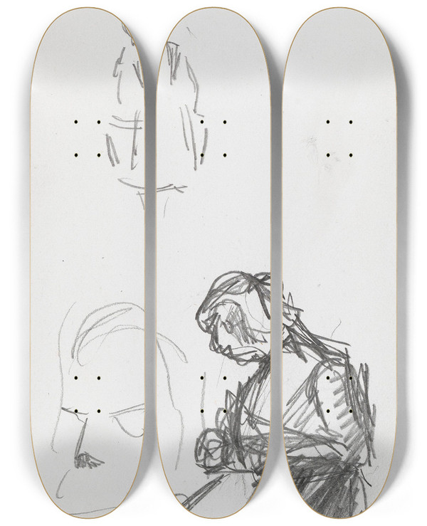 Triptych art skateboard deck of Ludvig Karsten Figurstudier_2 by Ludvig Karsten (1876-1926)