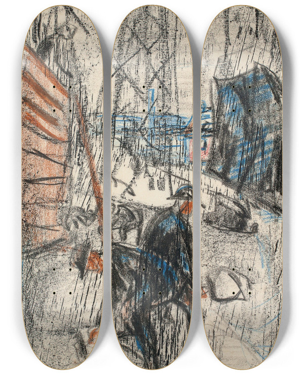 Triptych art skateboard deck of Edvard Munch Arbeidere I Gate by Edvard Munch (1863-1944)