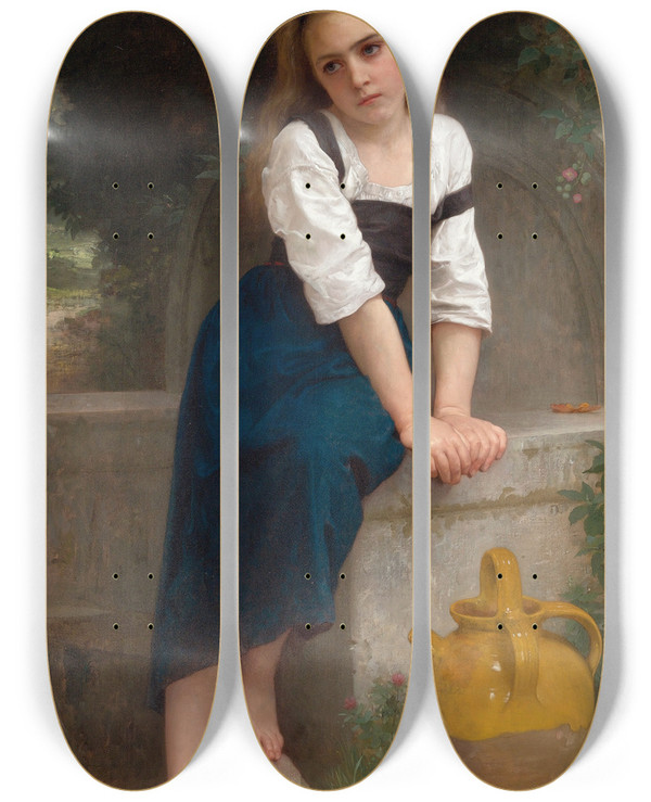 Triptych art skateboard deck of William Bouguereau Orpheline La Fontaine by William Bouguereau (1825-1905)