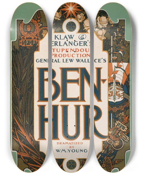 Triptych art skateboard deck of Strobridge And Co Benhur_2 by Strobridge and Co (1910-1954)
