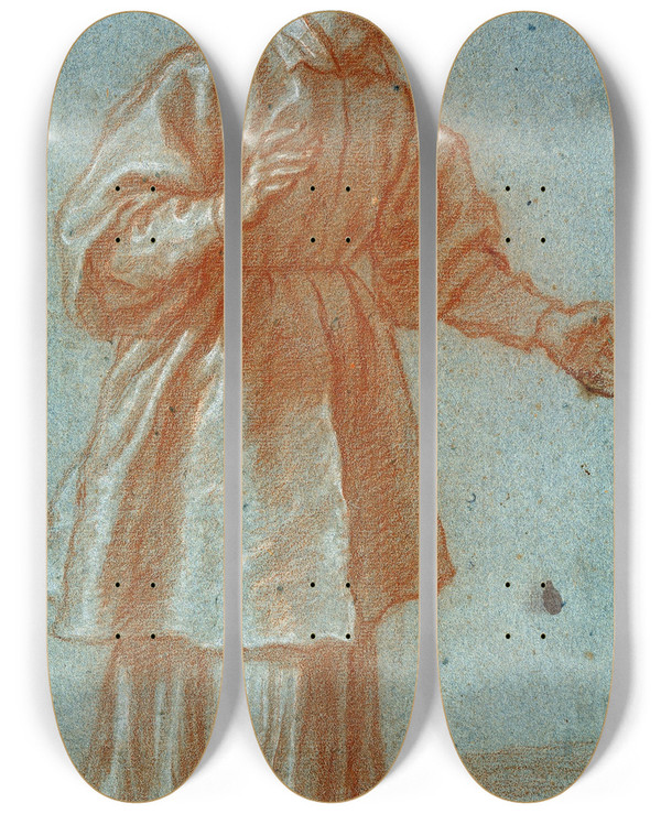 Triptych art skateboard deck of Francesco Curradi Study Of A High Priest by Francesco Curradi (1570-1661)