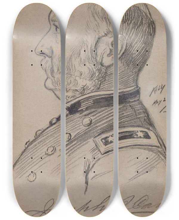 Triptych art skateboard deck of James Edward Kelly Joseph B Carr by James Edward Kelly (1855-1933)