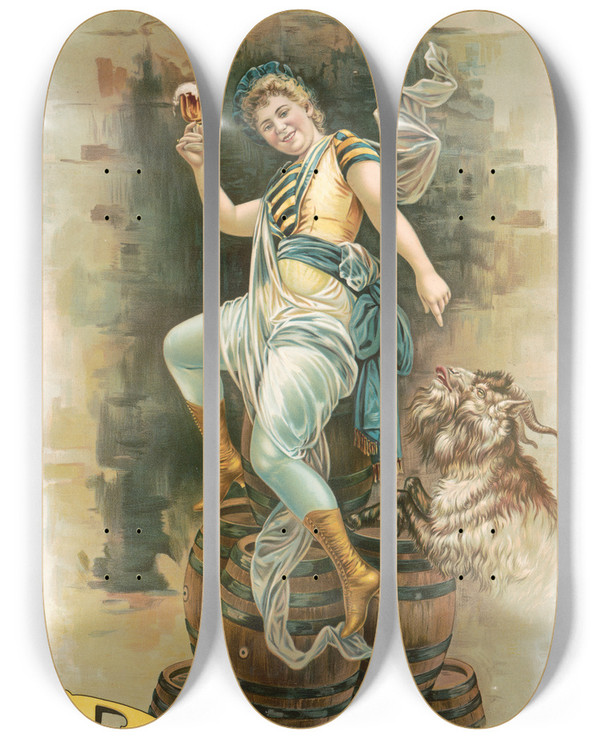 Triptych art skateboard deck of Henry Jerome Schile Bock Pyramida No 198 by Henry Jerome Schile (1829-1901)