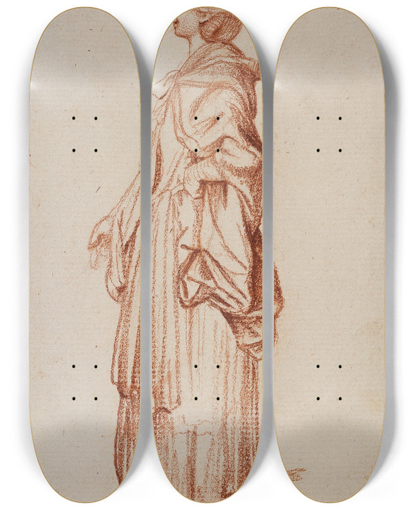 Triptych art skateboard deck of Daniel Nikolaus Chodowiecki Stehende Dame Im Profil Nach Links by Daniel Nikolaus Chodowiecki (1726-1801)
