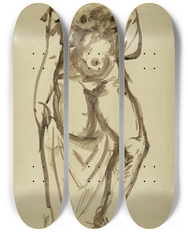 Triptych art skateboard deck of Aristide Maillol Baigneuse Portrait De Madame Maillol by Aristide Maillol (1861-1944)