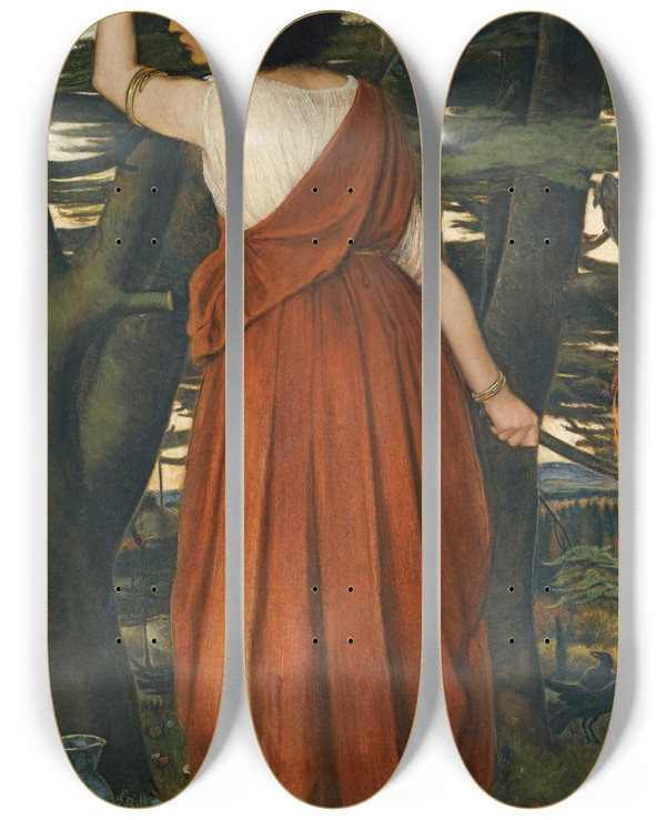 Triptych art skateboard deck of John Roddam Spencer Stanhope Rispah The Daughter Of Aiah by John Roddam Spencer Stanhope (1829-1908)