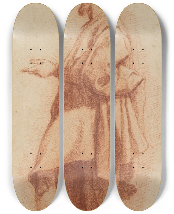 Triptych art skateboard deck of Matteo Rosselli Standing Man Wearing A Cloak And Hat by Matteo Rosselli (1578-1650)