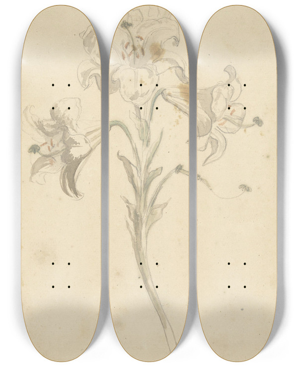 Triptych art skateboard deck of Elias Van Nijmegen Witte Lelie by Elias Van Nijmegen (1667-1755)