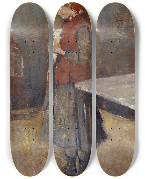 Triptych art skateboard deck of Edvard Munch Redhaired Girl With White Rat_2 by Edvard Munch (1863-1944)