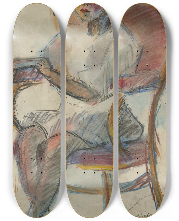 Triptych art skateboard deck of Gejza Schiller Tdia Detskej Postavy by Gejza Schiller (1895-1927)