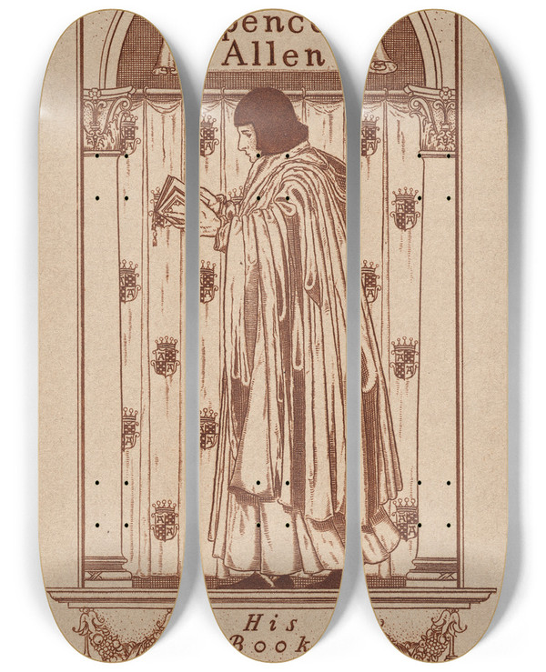 Triptych art skateboard deck of Frederick Garrison Hall Herbert Spencer Allen His Book Inscribed_1 by Frederick Garrison Hall (1879-1946)