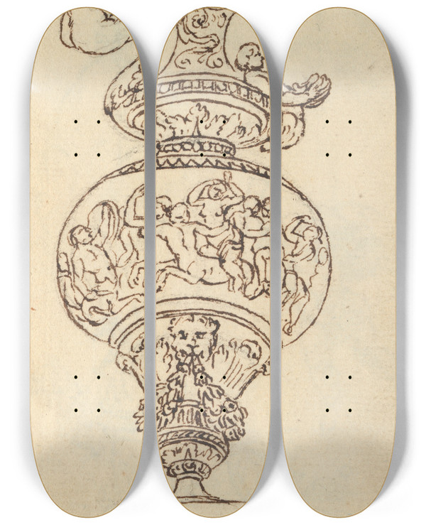 Triptych art skateboard deck of Benjamin West Study Of A Vase_5 by Benjamin West (1738-1820)