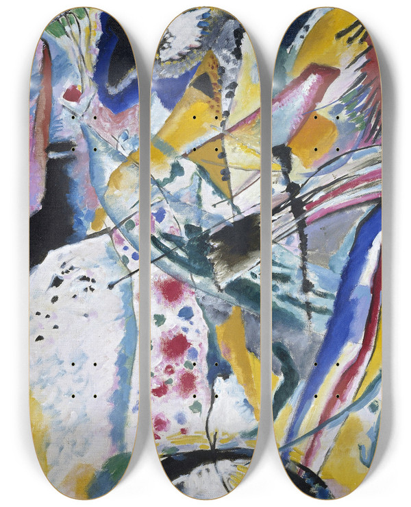 Triptych art skateboard deck of Wassily Kandinsky Large Study On A Mural For Edwin R Campbell Summer by Wassily Kandinsky (1866-1944)