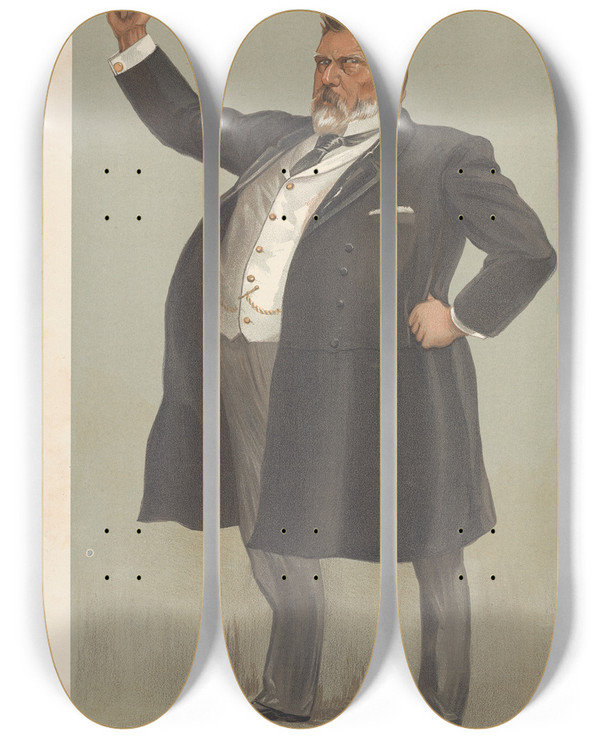 Triptych art skateboard deck of Leslie Matthew Ward Architects And Engineers King Dick The Rt Hon Richard John Seddon 17 April 1902 by Leslie Matthew Ward (1851-1922)