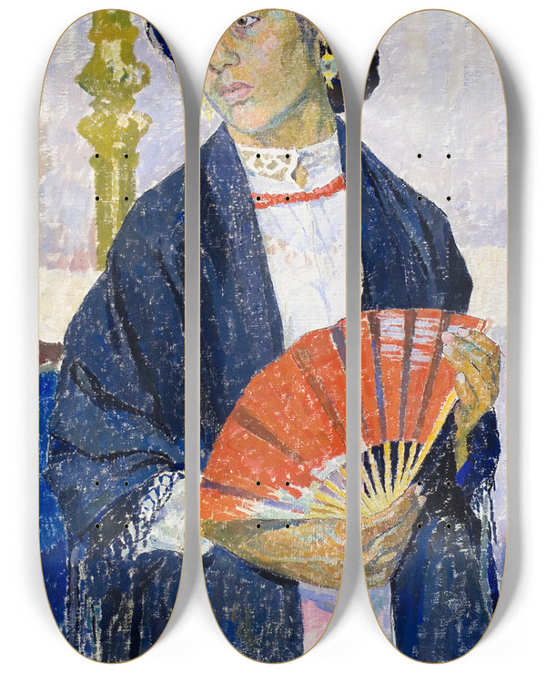 Triptych art skateboard deck of Carl Wilhelmson Gitanilla by Carl Wilhelmson (1866-1928)
