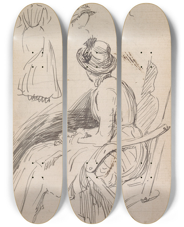 Triptych art skateboard deck of Charles Samuel Keene Sketchbook Drawing_9 by Charles Samuel Keene (1823-1891)