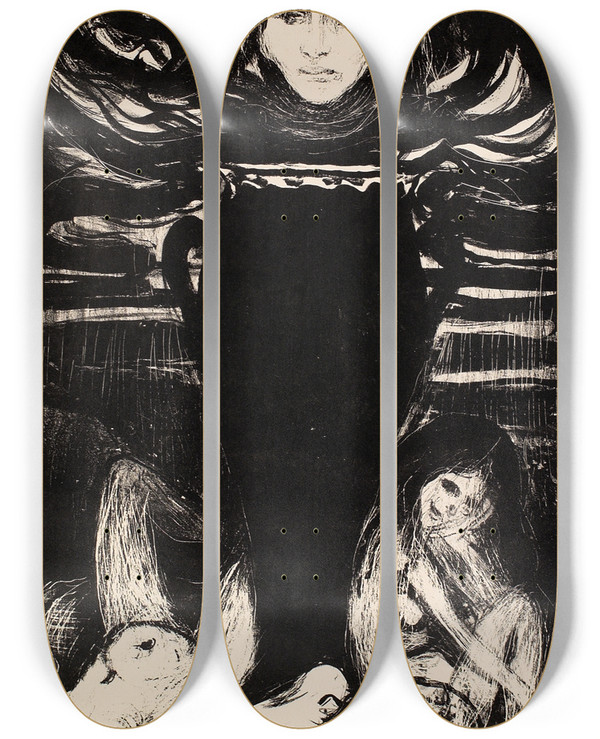 Triptych art skateboard deck of Edvard Munch The Urn by Edvard Munch (1863-1944)